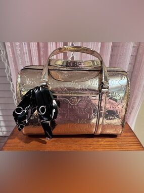 Michael Kors Metallic Gold Embossed MK Satchel NWOT